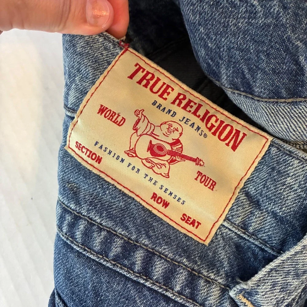 True Religion Ricky Relaxed Straight Distressed Blue Denim Jeans Mens Size 28x32